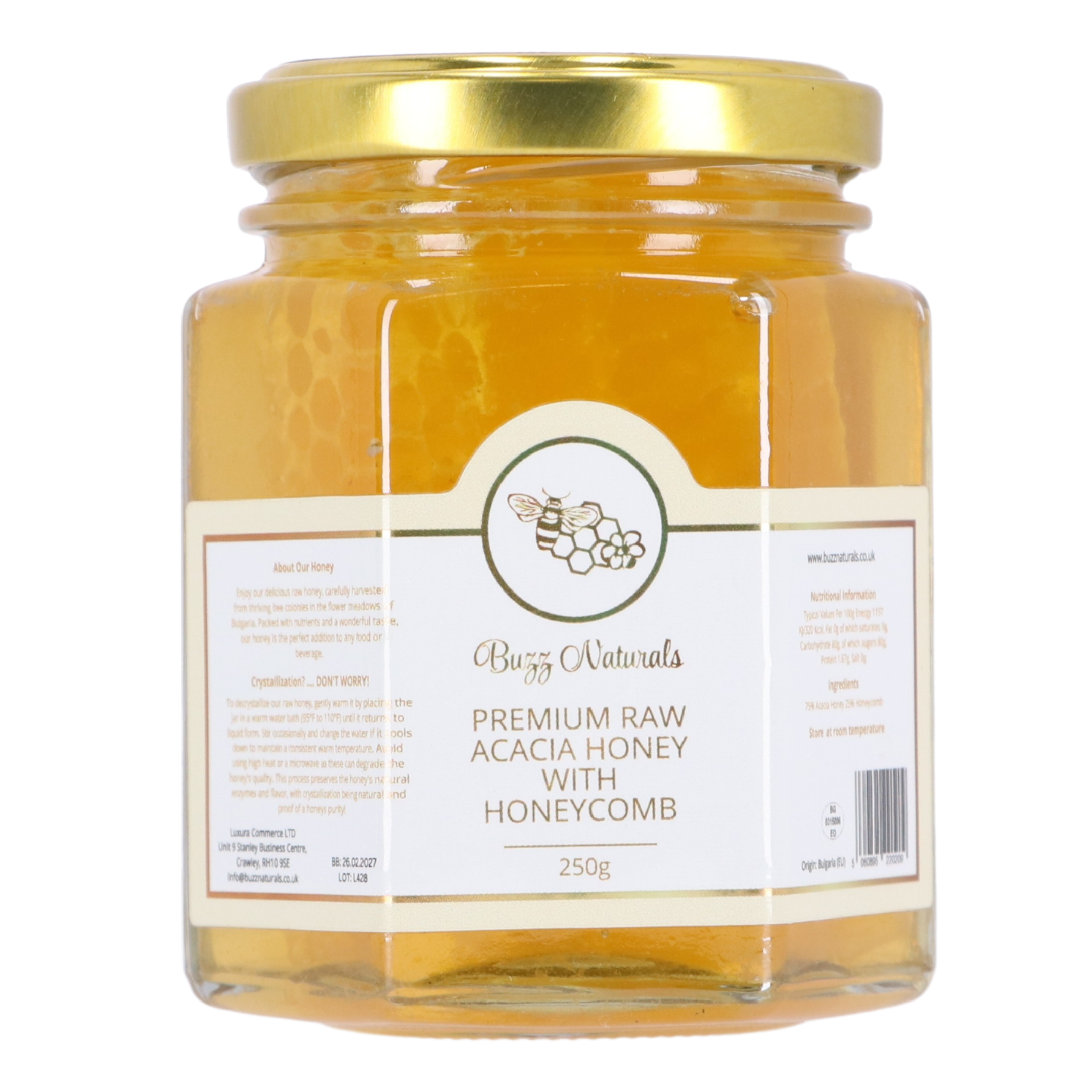 Buzz Premium Raw Acacia Honey with Honeycomb 250g